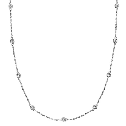 14k White Gold 1/3 ct Diamond Station 18in Necklace