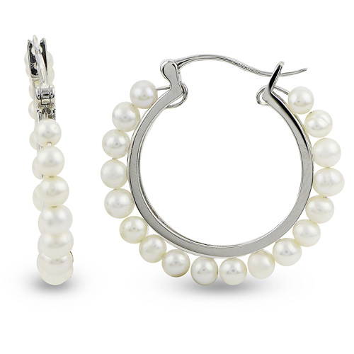 Sterling Silver Freshwater Cultured Pearl Hoop Earrings