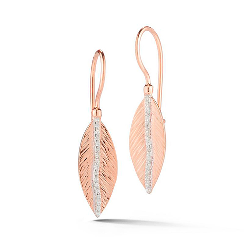 I. Reiss 14k Rose Gold .20 ct tw Diamond Feather Dangle Earrings