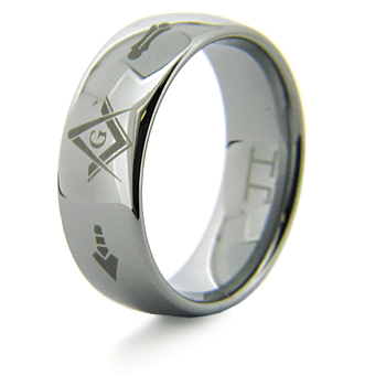 8mm Tungsten Masonic Ring G Compass & Square, Plumb & Trowel