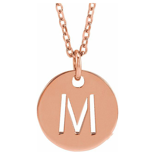 14k Rose Gold Cut-out Initial M Disc Necklace