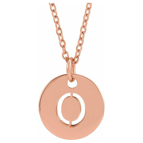 14k Rose Gold Cut-out Initial O Disc Necklace