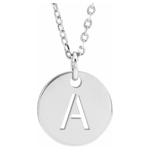 14k White Gold Cut-out Initial A Disc Necklace