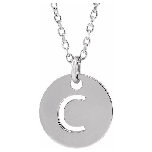 14k White Gold Cut-out Initial C Disc Necklace