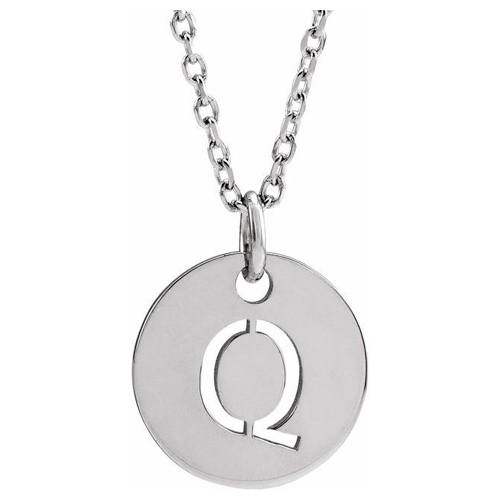 14k White Gold Cut-out Initial Q Disc Necklace