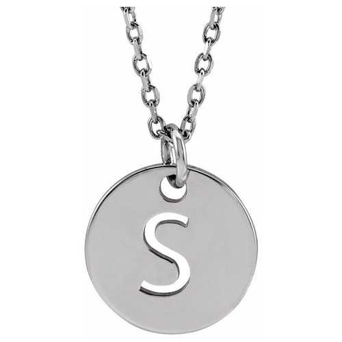 14k White Gold Cut-out Initial S Disc Necklace