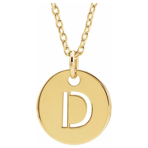 14k Yellow Gold Cutout Initial D Disc Necklace JJ87101YD