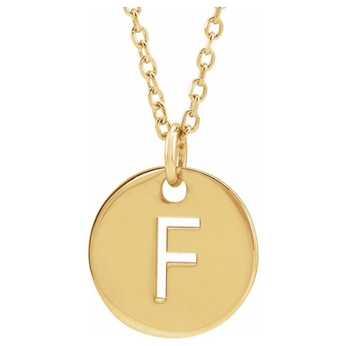 14k Yellow Gold Cut-out Initial F Disc Necklace