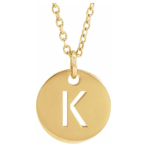 14k Yellow Gold Cut-out Initial K Disc Necklace