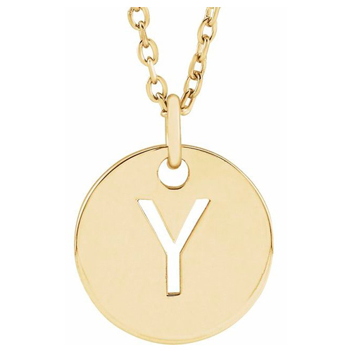 14k Yellow Gold Cut-out Initial Y Disc Necklace