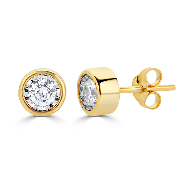 14k Yellow Gold 1/2 ct tw Bezel Set Natural Diamond Stud Earrings