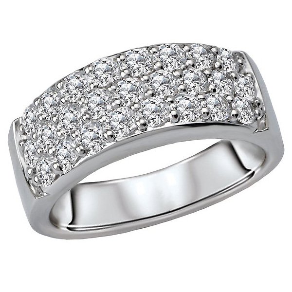 14k White Gold 1.5 ct tw Three Row Diamond Ring