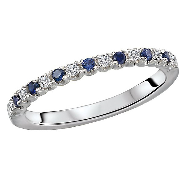 14k White Gold .14 ct Sapphire and .12 ct Diamond Stackable Ring