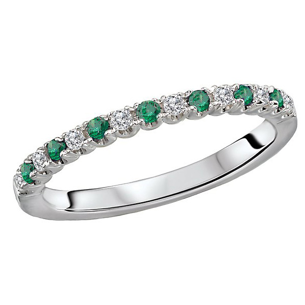 14k White Gold .14 ct Tsavorite and .12 ct Diamond Stackable Ring