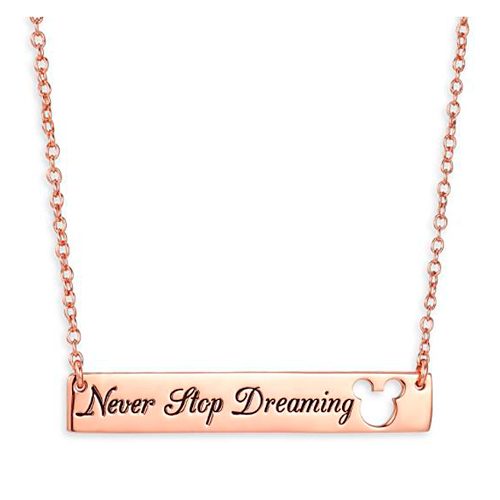 Sterling Silver Never Stop Dreaming Mickey Mouse Bar Necklace