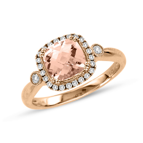 14kt Rose Gold 1.2 ct Morganite Ring with .18 ct  Diamond Accents