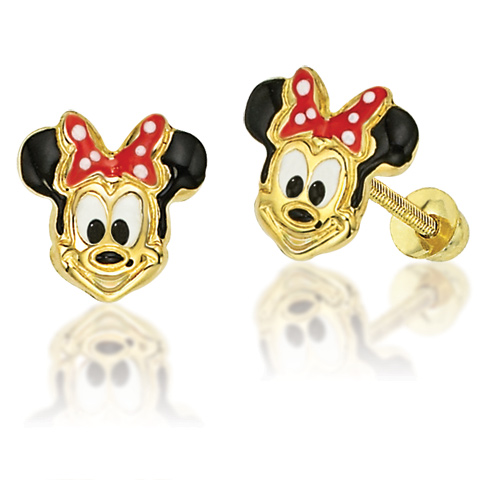 Minnie Mouse Stud Earrings - 14kt Yellow Gold