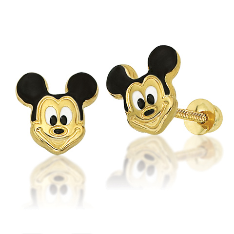 Mickey Mouse Stud Earrings - 14kt Yellow Gold