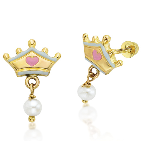 Tiara Stud Earrings with Pearl - 14kt Yellow Gold