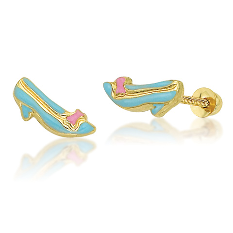 Cinderella Slipper Stud Earrings - 14kt Yellow Gold