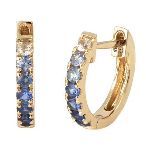 14k Yellow Gold .33 ct tw Blue and White Sapphire Hoop Earrings