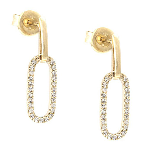 14k Yellow Gold Paper Clip .15 ct tw Pave Diamond Dangle Earrings 