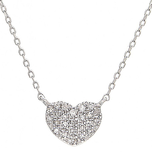 Sterling Silver Small Heart Diamond Pave Necklace LA8F56SL-50C