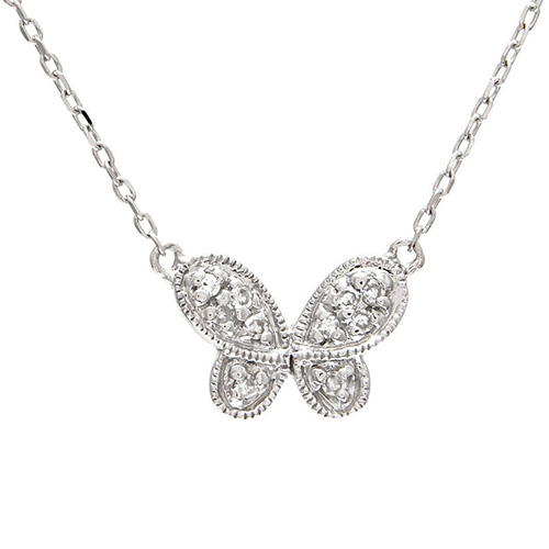 14k White Gold Butterfly Pave Diamond Necklace