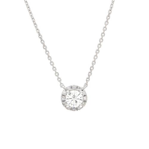 14k White Gold 1/3 ct tw Diamond Halo Necklace