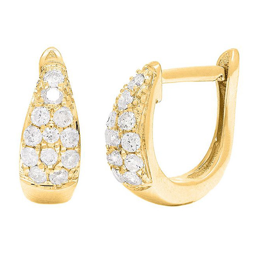 14k Yellow Gold .25 ct tw Diamond Micro Pave Tapered Hoop Earrings 