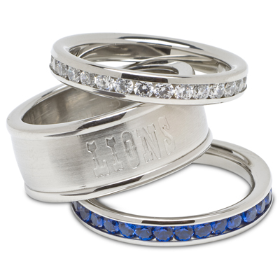 Detroit Lions Team Logo Crystal Stacked Ring Set