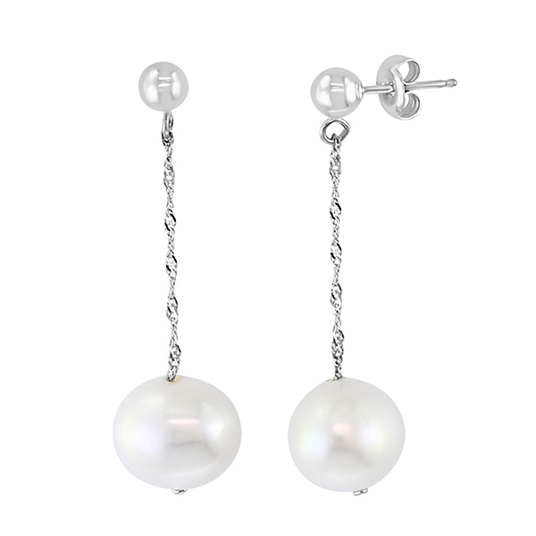 14k White Gold 6mm Potato Freshwater Cultured Pearl Chain Link Earrings ...