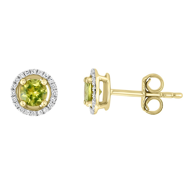 14k Yellow Gold 0.54 ct tw Peridot and Diamond Halo Stud Earrings AA Quality