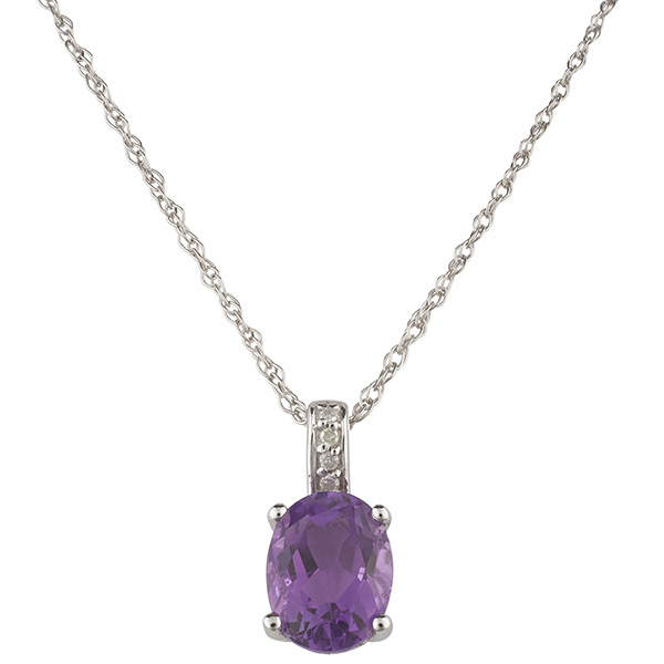 14k White Gold 1.2 ct Oval Amethyst Necklace with Diamonds