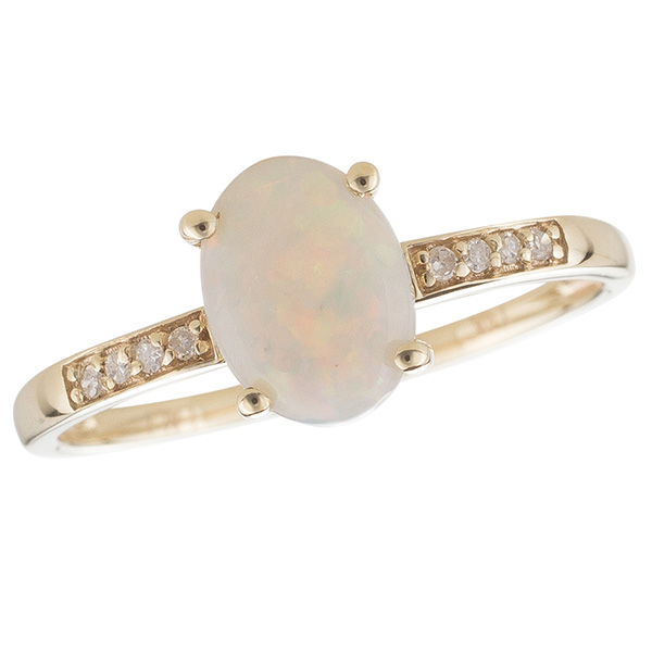 14k Yellow Gold 0.79 ct Oval Opal Ring with Diamond Accents