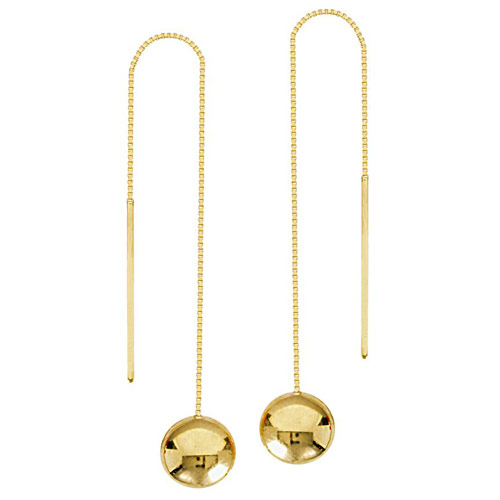 14K Yellow Gold Flat Bead Threader Earrings - Valentine's Day Gift - Joy Jewelers