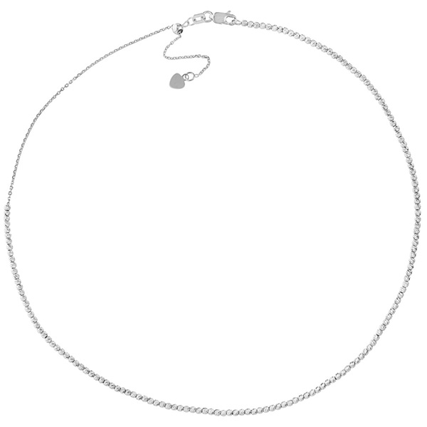 14k White Gold Diamond-Cut Bead Adjustable Choker Necklace