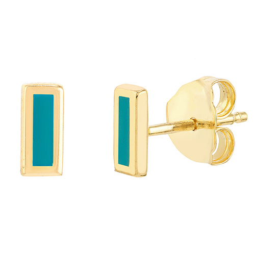 14k Yellow Gold Turquoise Enamel Staple Stud Earrings