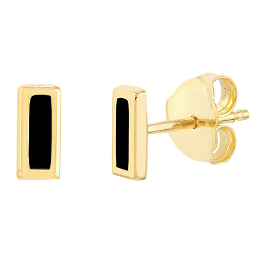 14k Yellow Gold Black Enamel Staple Stud Earrings