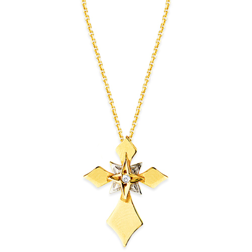 14k Two-tone Gold .01 ct Diamond Passion Cross Necklace 18in