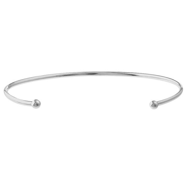 14k White Gold Cuff Bangle Bracelet with Beaded Ends