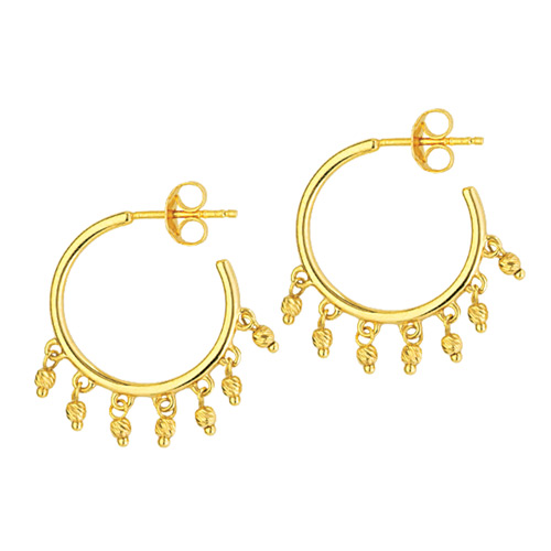 14k Yellow Gold Bead Shaker Hoop Earrings 7/8in