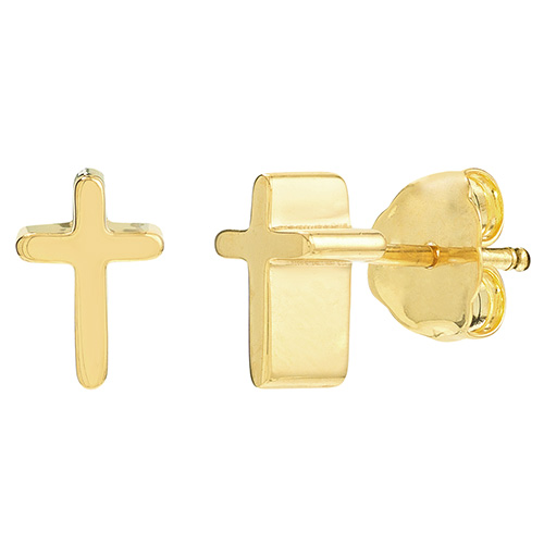 14k Yellow Gold Three Dimensional Cross Earrings