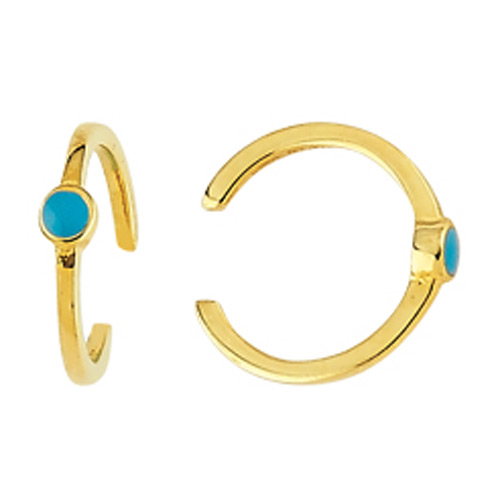 14k Yellow Gold Earring Cuffs with Turquoise Enamel