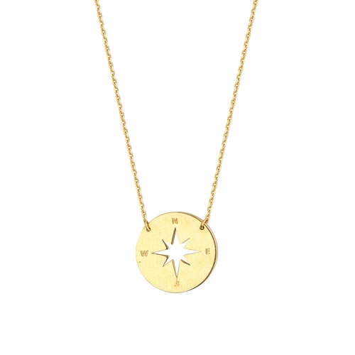 14k Yellow Gold Mini Compass Necklace