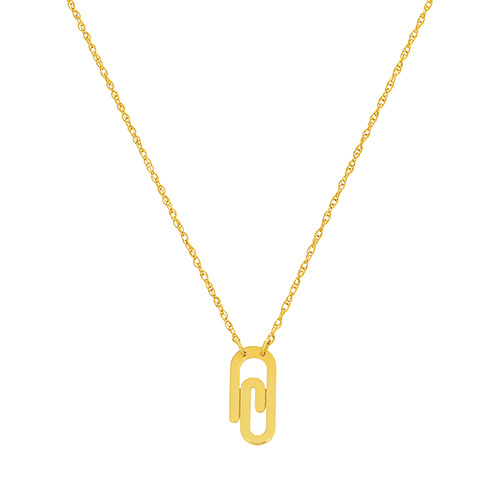 14k Yellow Gold Paper Clip Charm Necklace