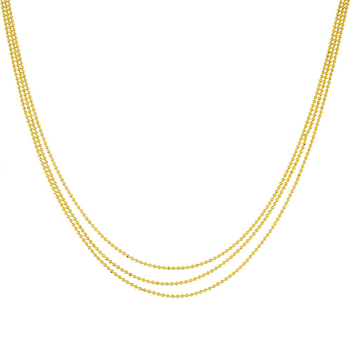 14k Yellow Gold Bead Triple Strand Necklace