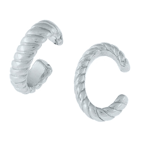 14k White Gold Ear Cuffs with Rope Texture