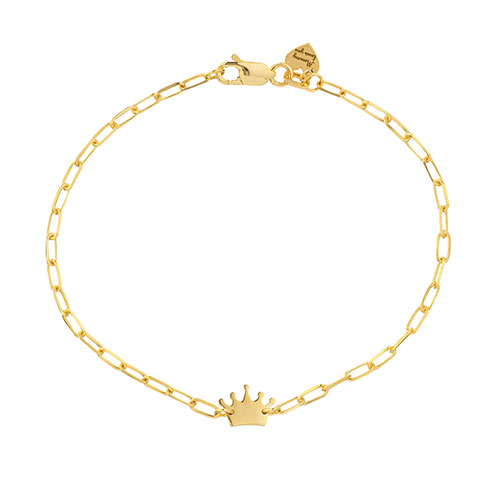 14k Yellow Gold Kid's Paper Clip Link Bracelet with Crown