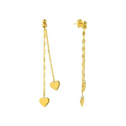 14k Yellow Gold Dangle Hearts Double Strand Earrings High Polish